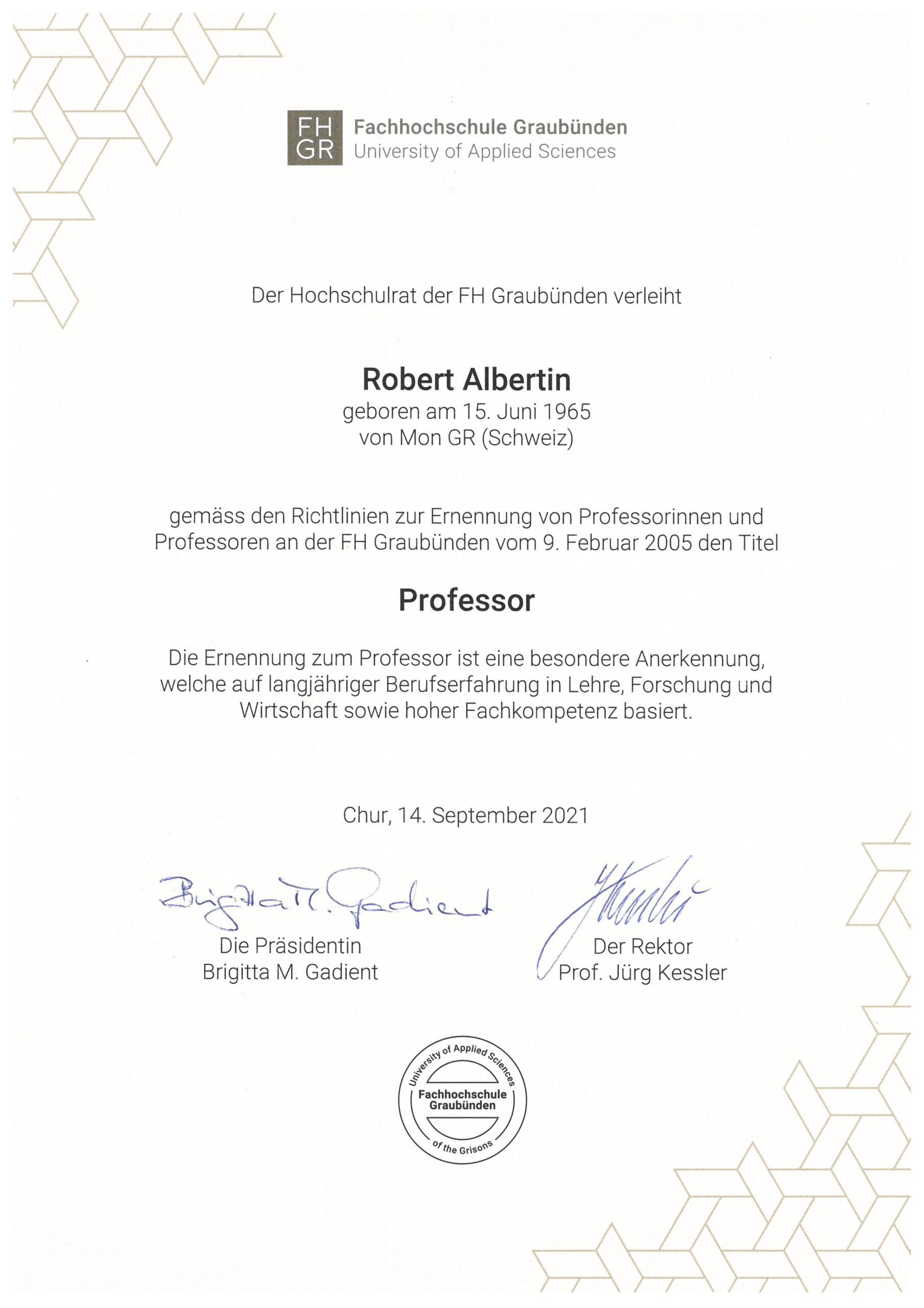 Professoren-Ernennung, FHGR